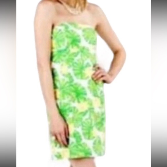 Lilly Pulitzer Strapless Franco Mini Dress Prep Green Leaves Frogs Size 2 EUC - Picture 2 of 11